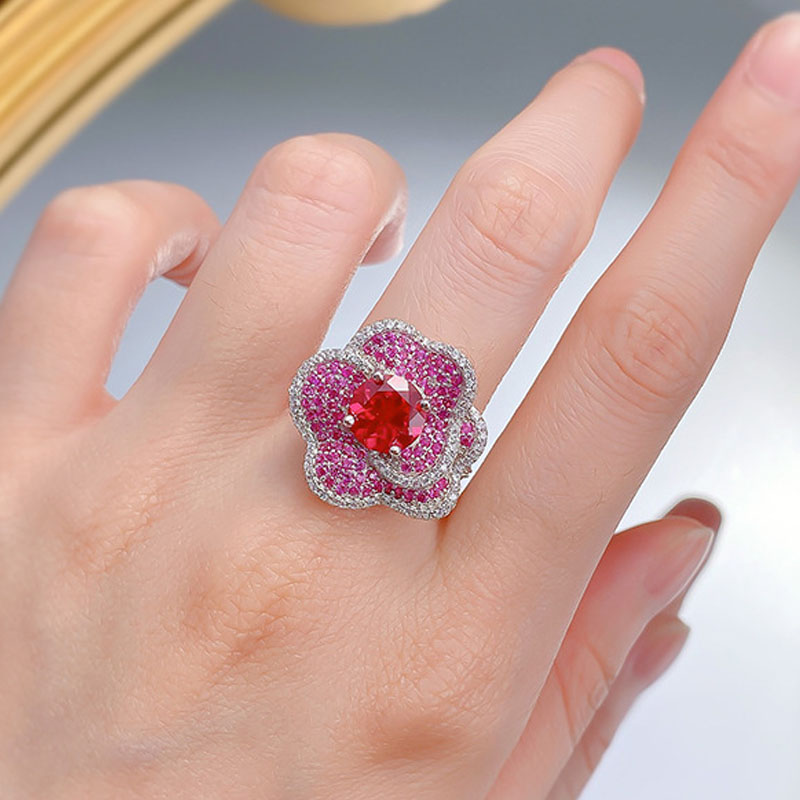 4ct Pave Setting Round Cut Rose Design Engagement Ring