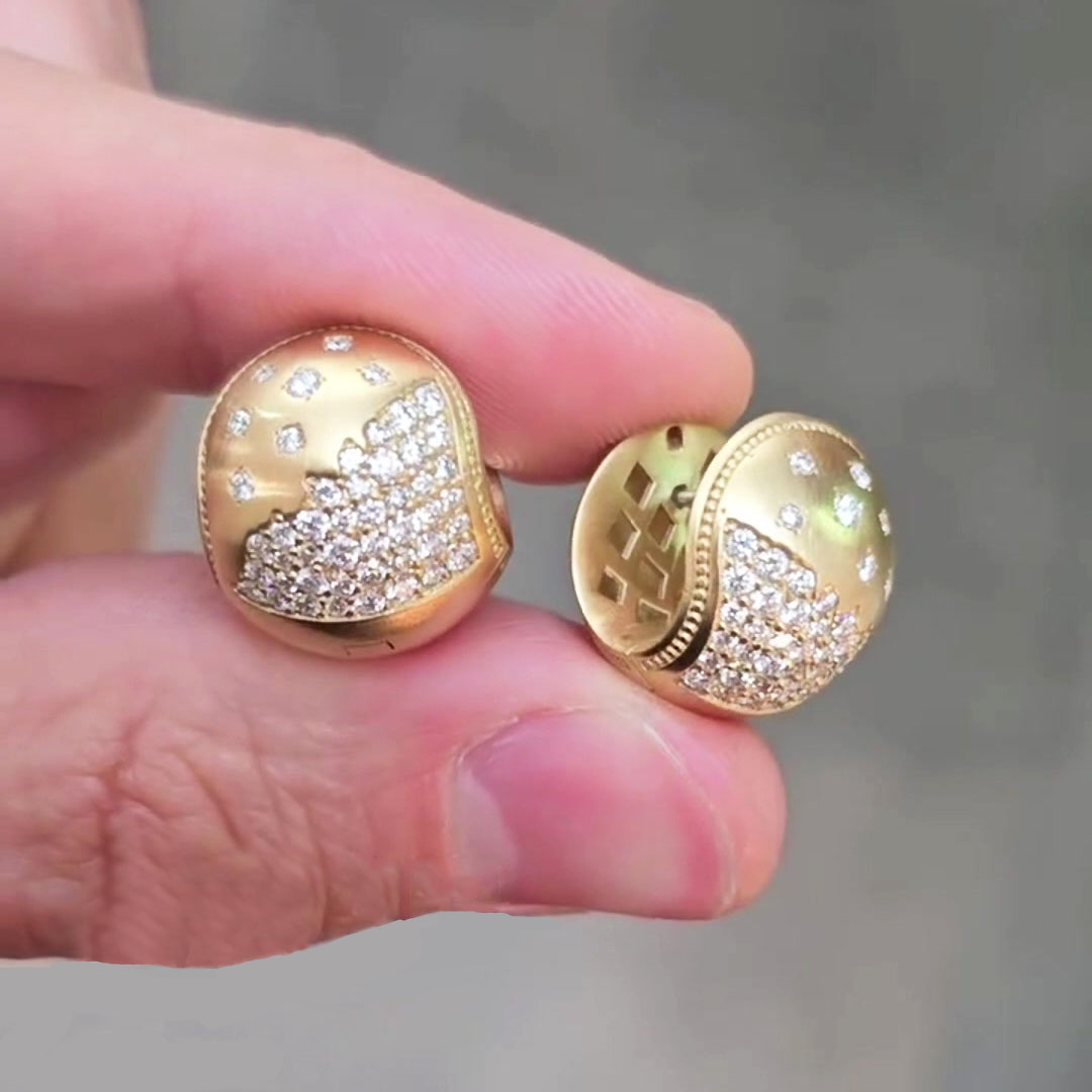 Round Cut Scattered Diamond Hoop Earrings