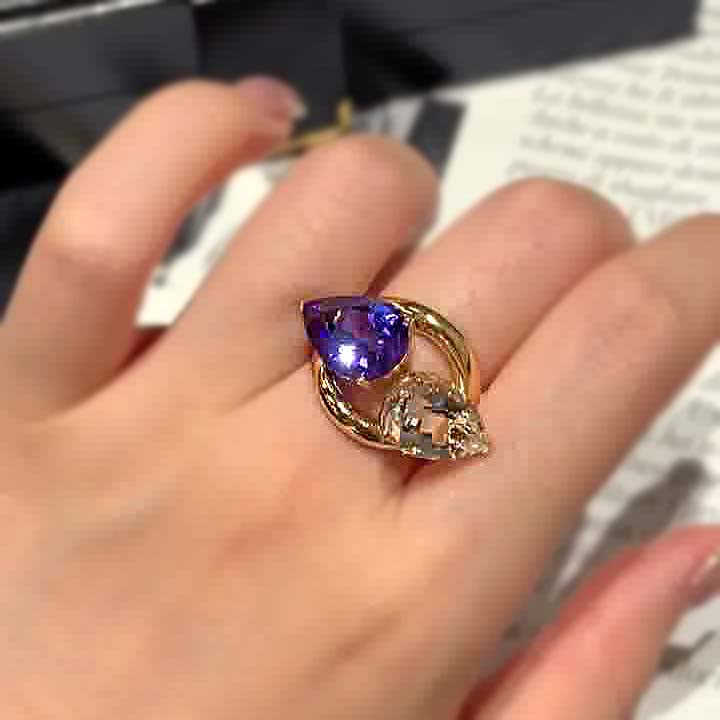 6ct Pear Cut Amethyst&White Sapphire engagement ring/ 2pcs