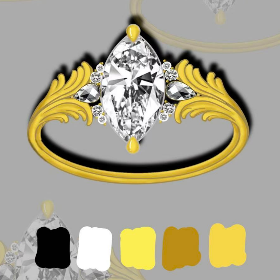 Original Design - 3ct Marquise Cut White Moissanita Engagement Ring