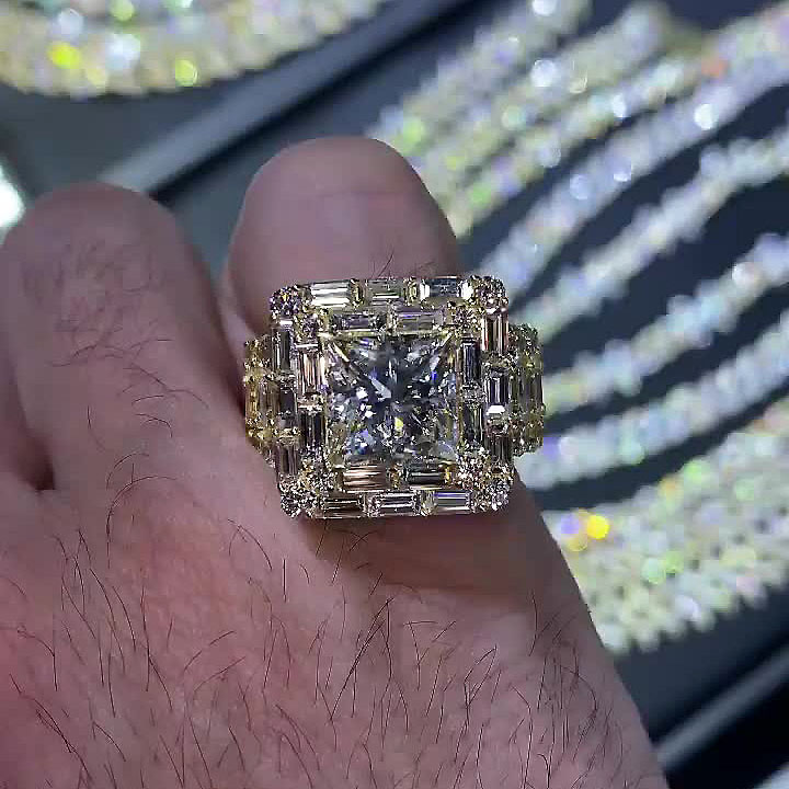 4ct Princess Cut White Sapphire Men's Engagement Ring