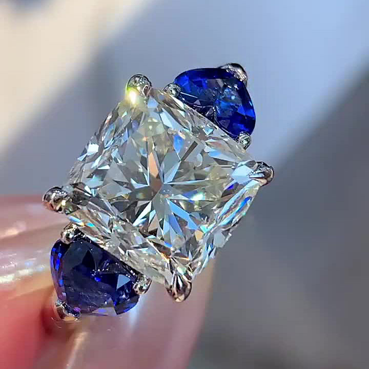 6ct Three-Stone Radiant Cut White Sapphire Engagement Ring