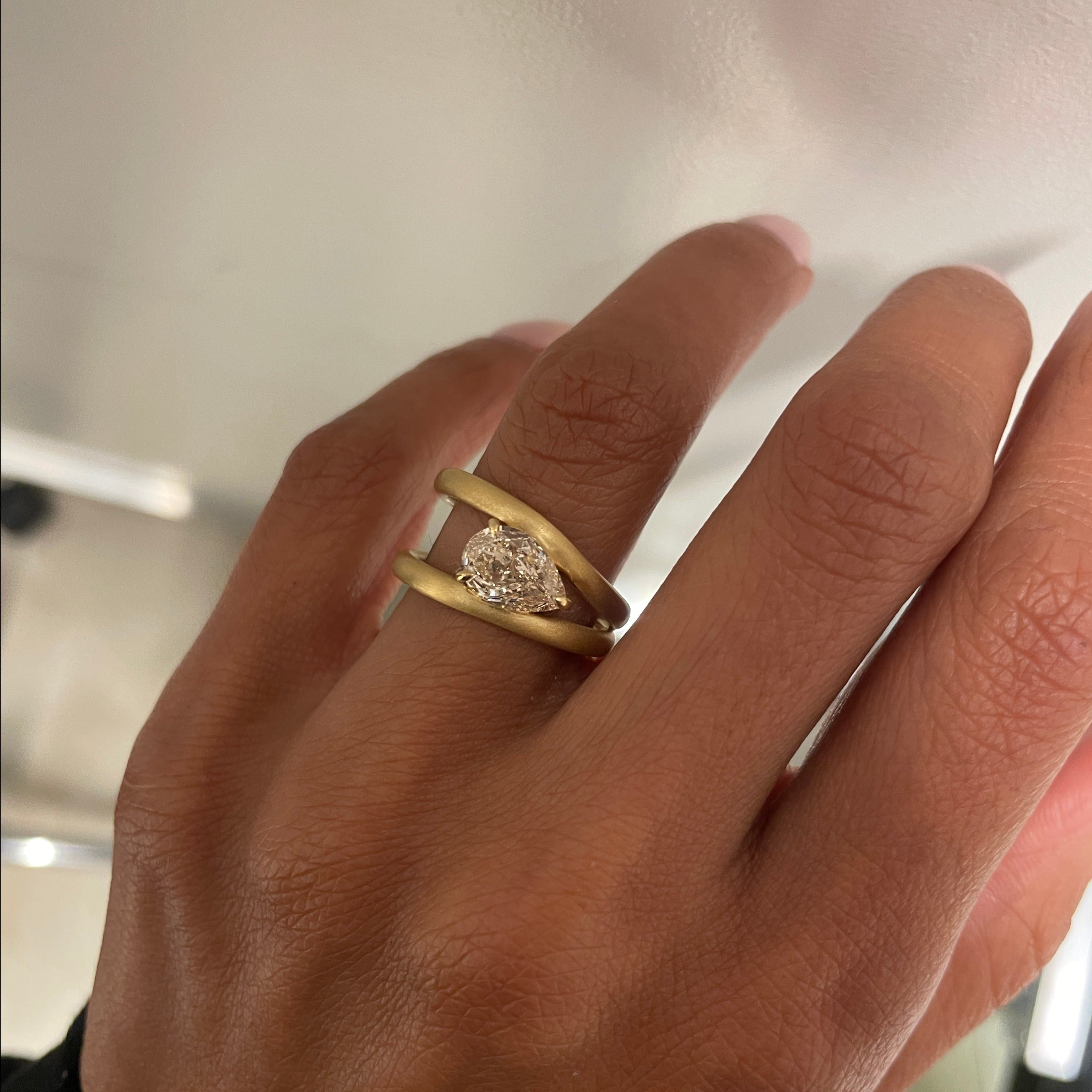 1.5ct Three-prong Setting Pear Cut White Sapphire Engagement Ring