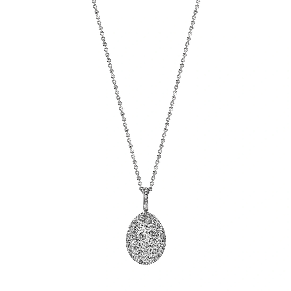 Pave Setting Round Cut White Sapphire Egg Pendant Necklace