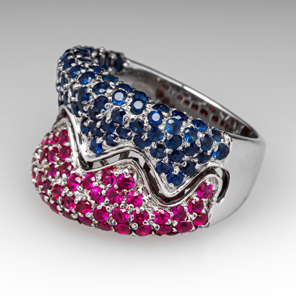 Two Tone 4.2ct Ruby&Sapphire Wedding Band