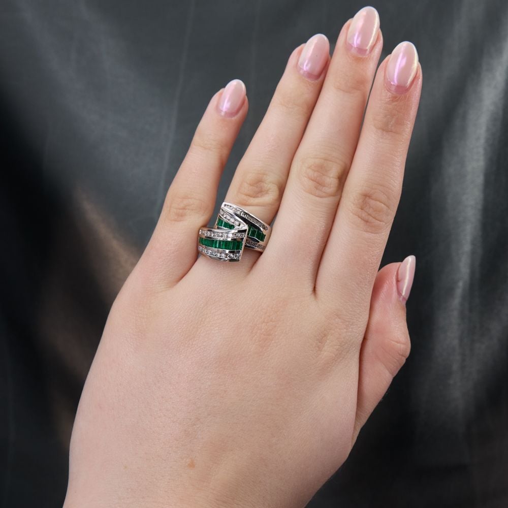 Channel Setting 3.25ct Emerald&White Sapphire Wedding Band