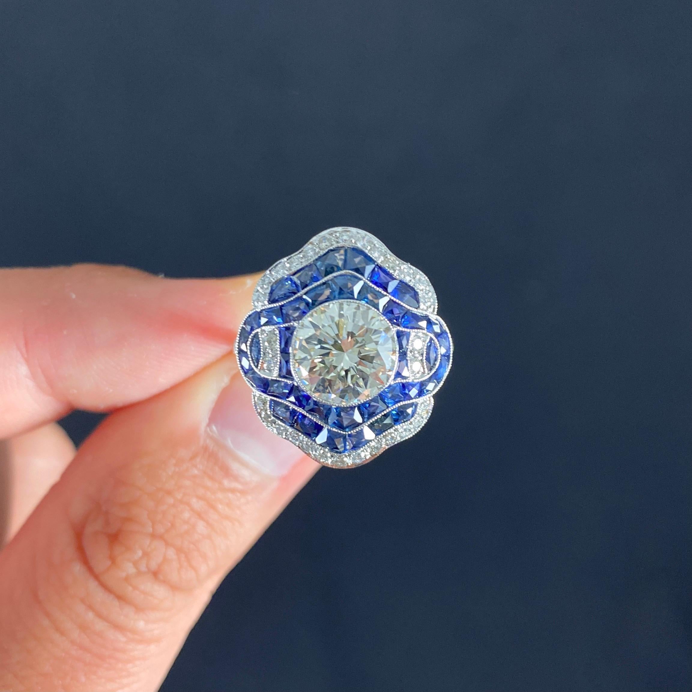 Art Deco Style Blue Sapphire Engagement Ring