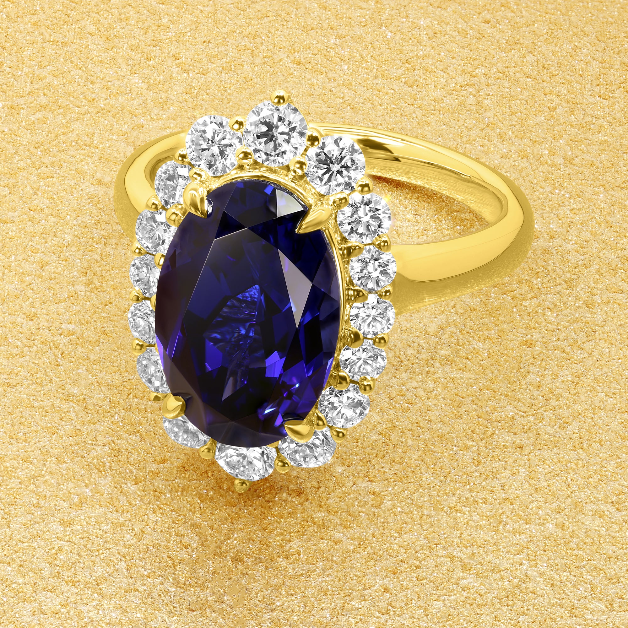 Halo 4ct Oval Cut Blue Sapphire Classic Engagement Ring