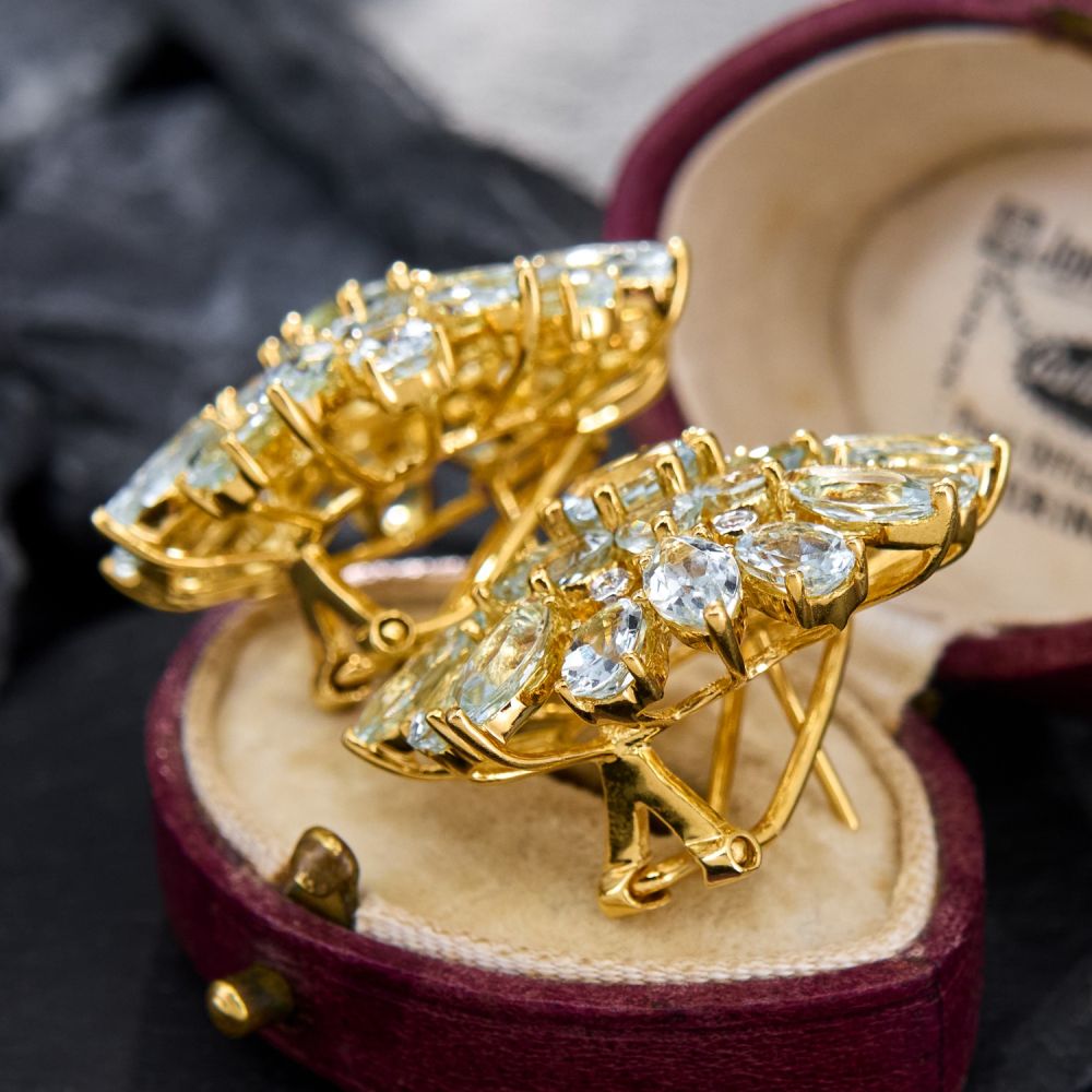 Sun Flower Aquamarine Sapphire Stud Earrings