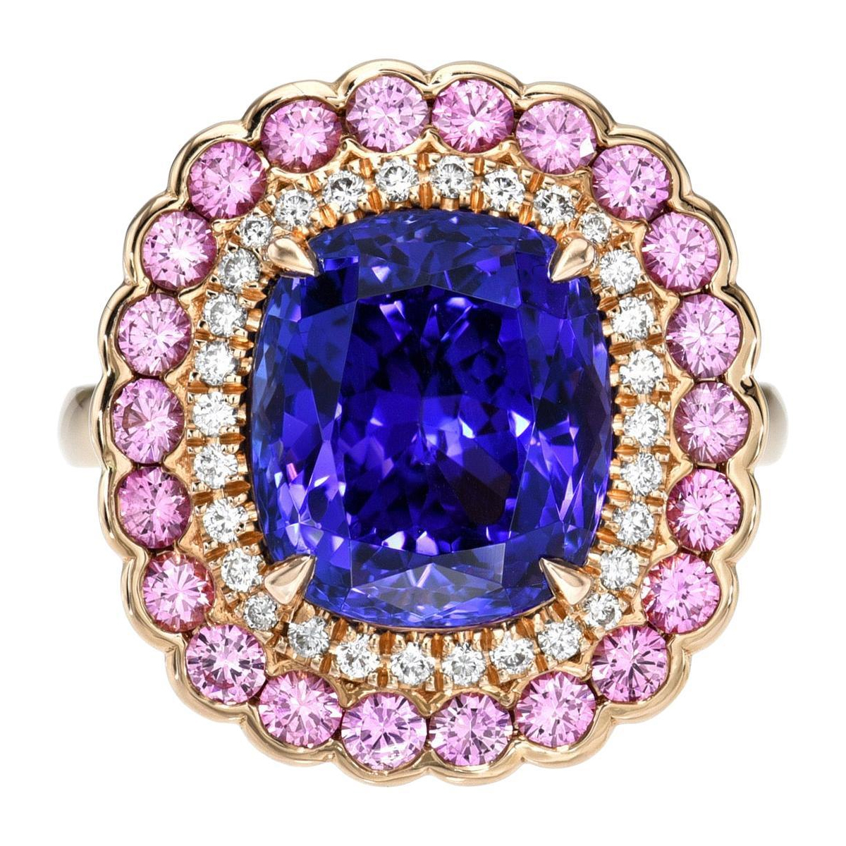 Double Halo 4ct Cushion Cut Blue Sapphire Ring