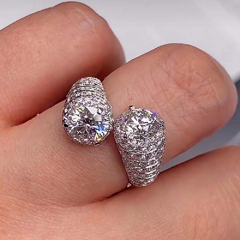 4ct Micro-pave Setting Round Cut White Sapphire Ring