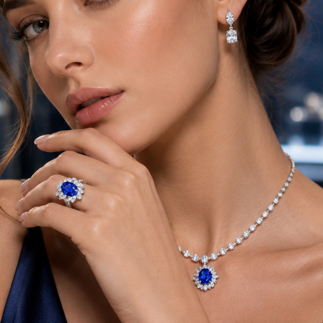 Original Design - 3ct Oval Cut Blue Sapphire & Moissanite Engagement Ring