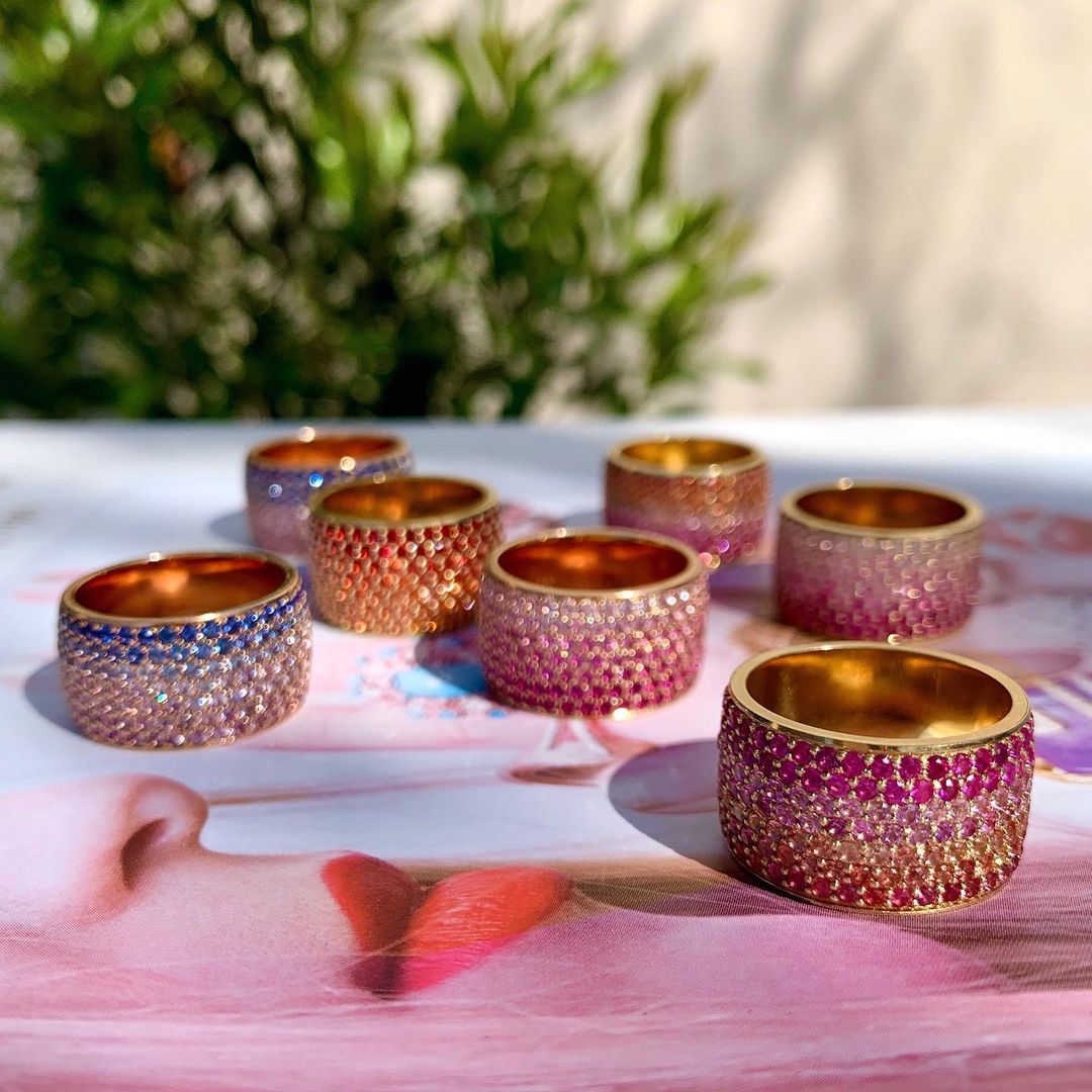 6.85ct Round Cut Rainbow Sapphire Eternity Ring