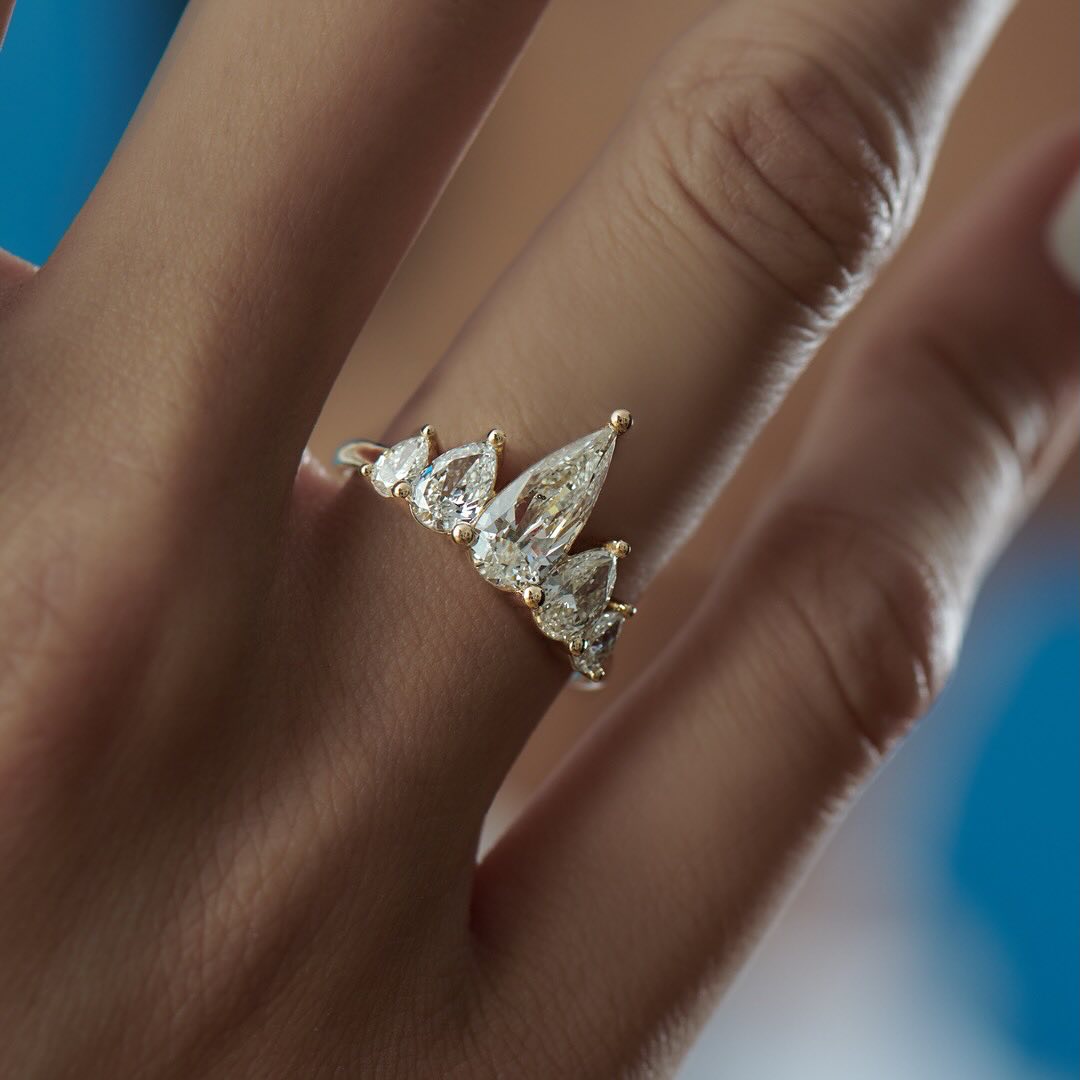 Five Stone 1.6ct Pear Cut White Sapphire Eternity Ring