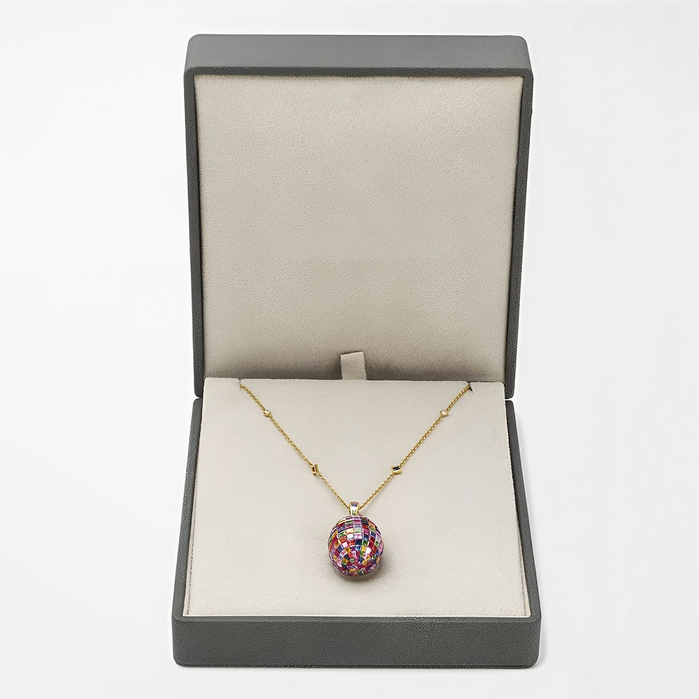 Invisible Setting Princess Cut Rainbow Egg Pendant Necklace