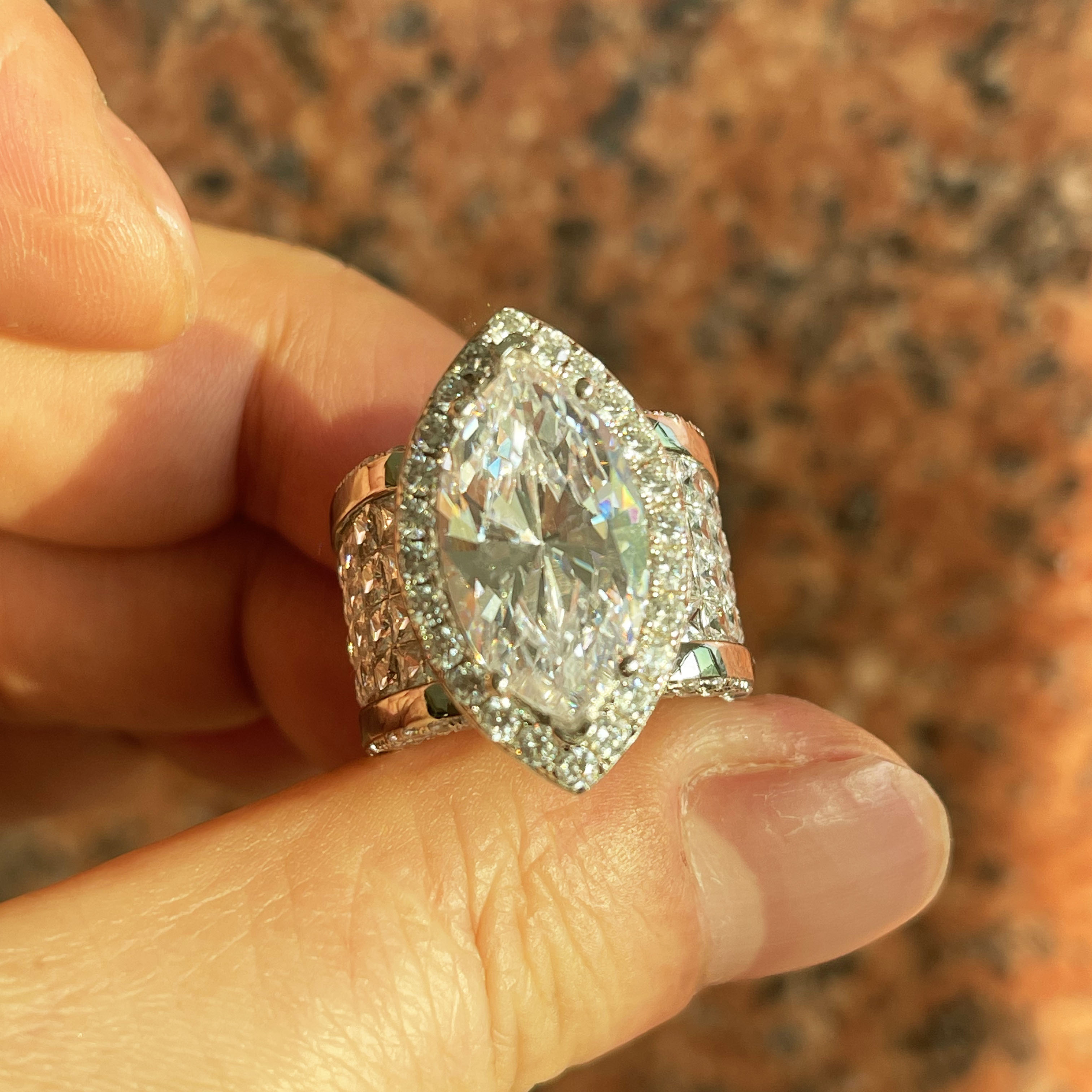 5ct Halo Marquise Cut White Diamond Wide Band