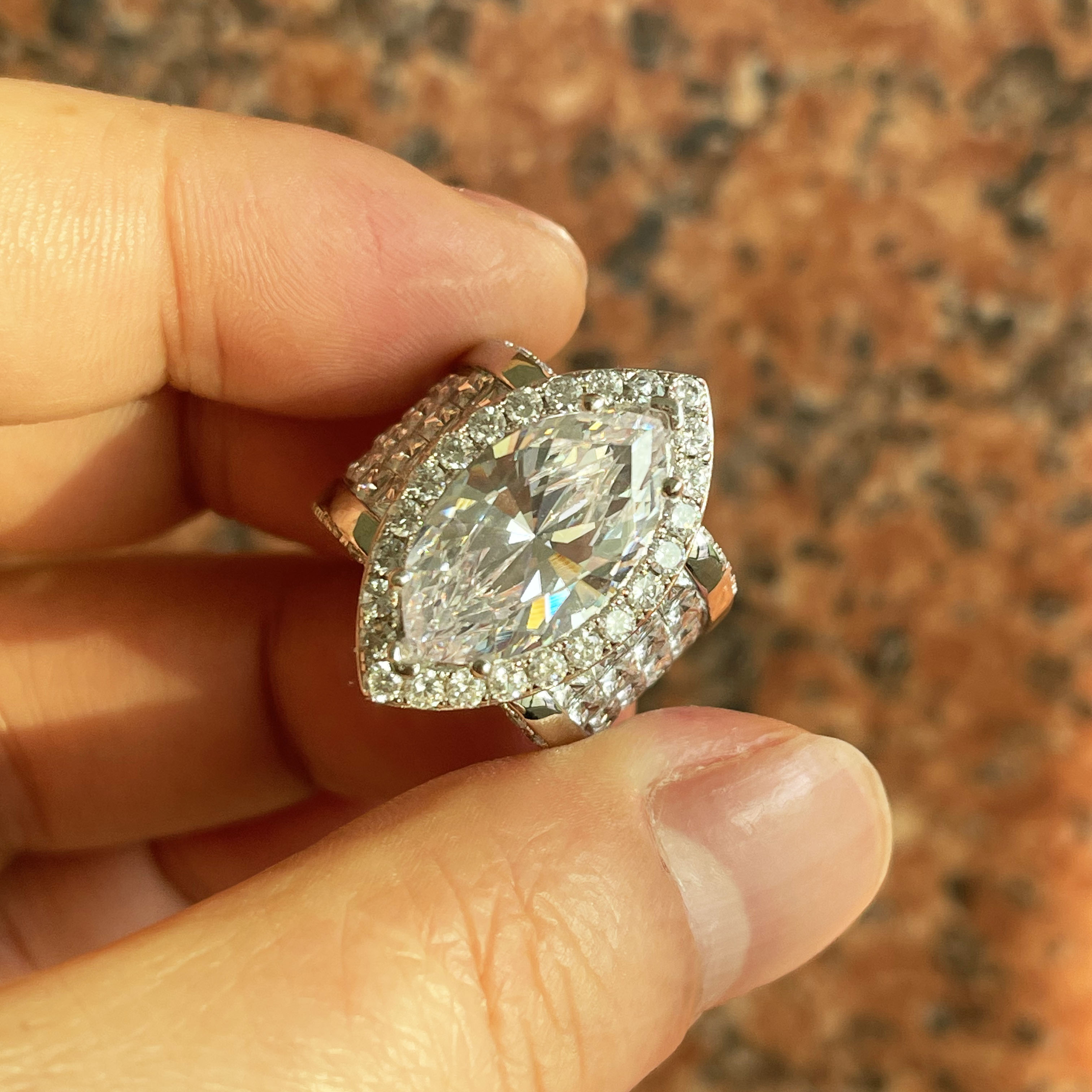 5ct Halo Marquise Cut White Diamond Wide Band