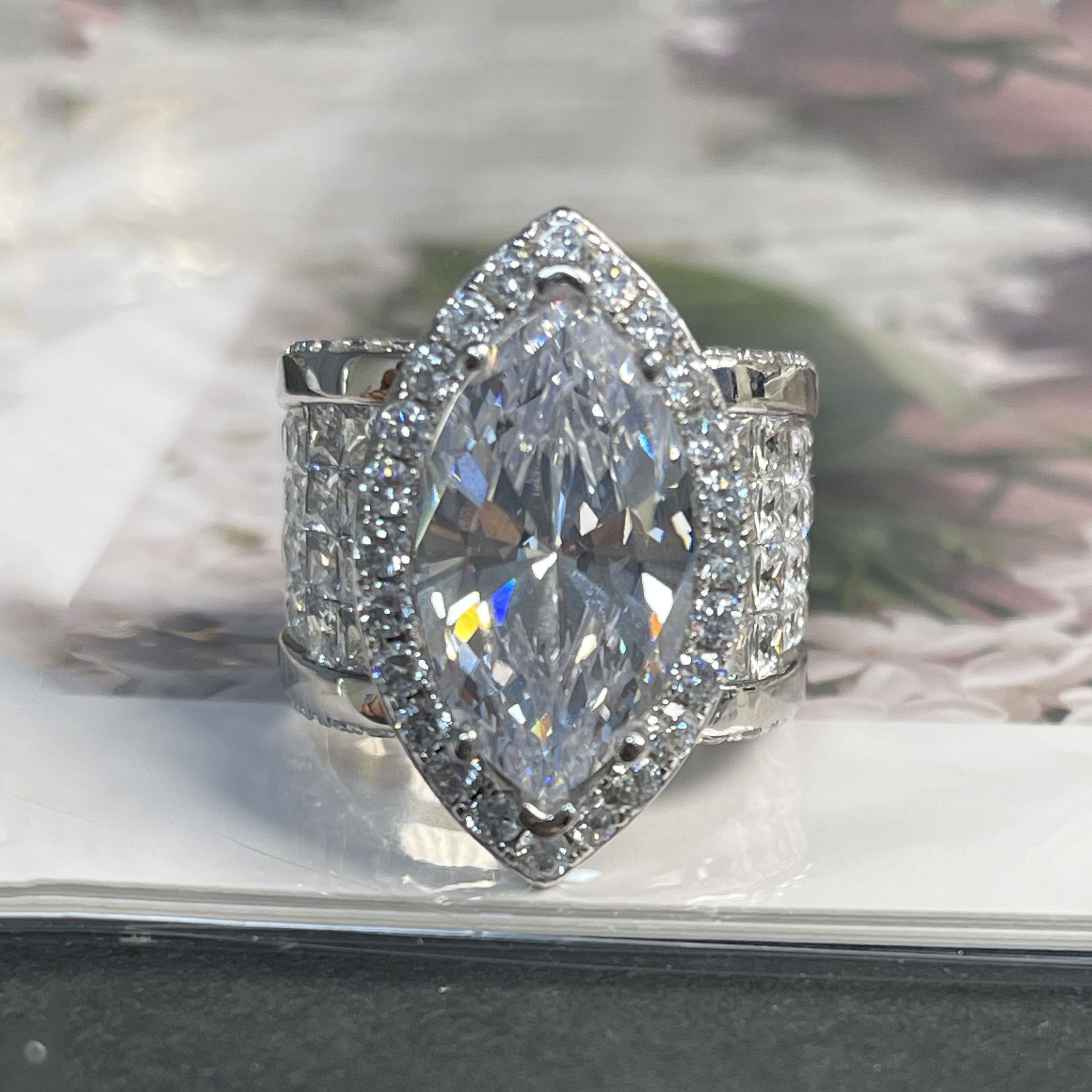 5ct Halo Marquise Cut White Diamond Wide Band