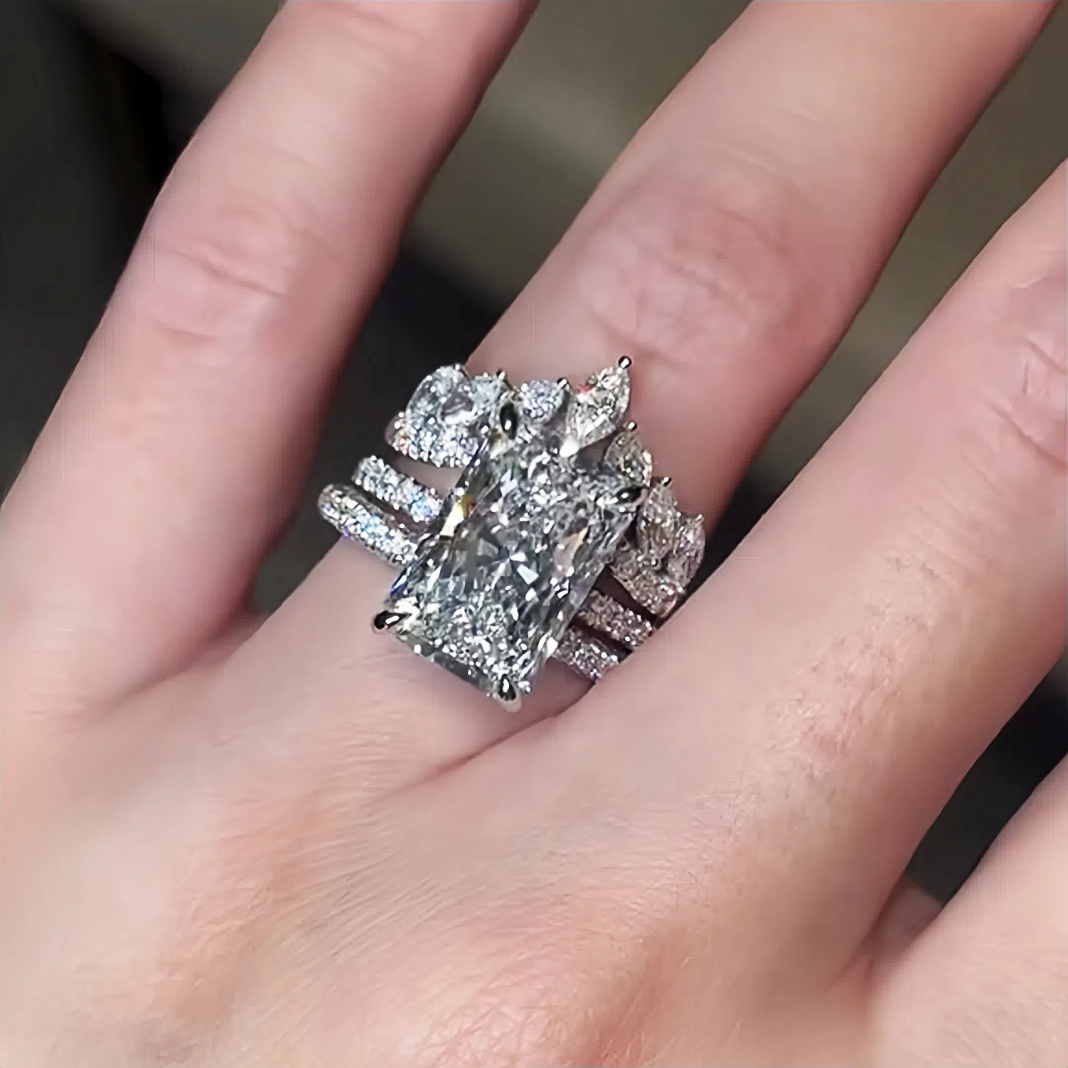 5ct Fashion Emerald Cut White Sapphire Bridal Set/3pcs