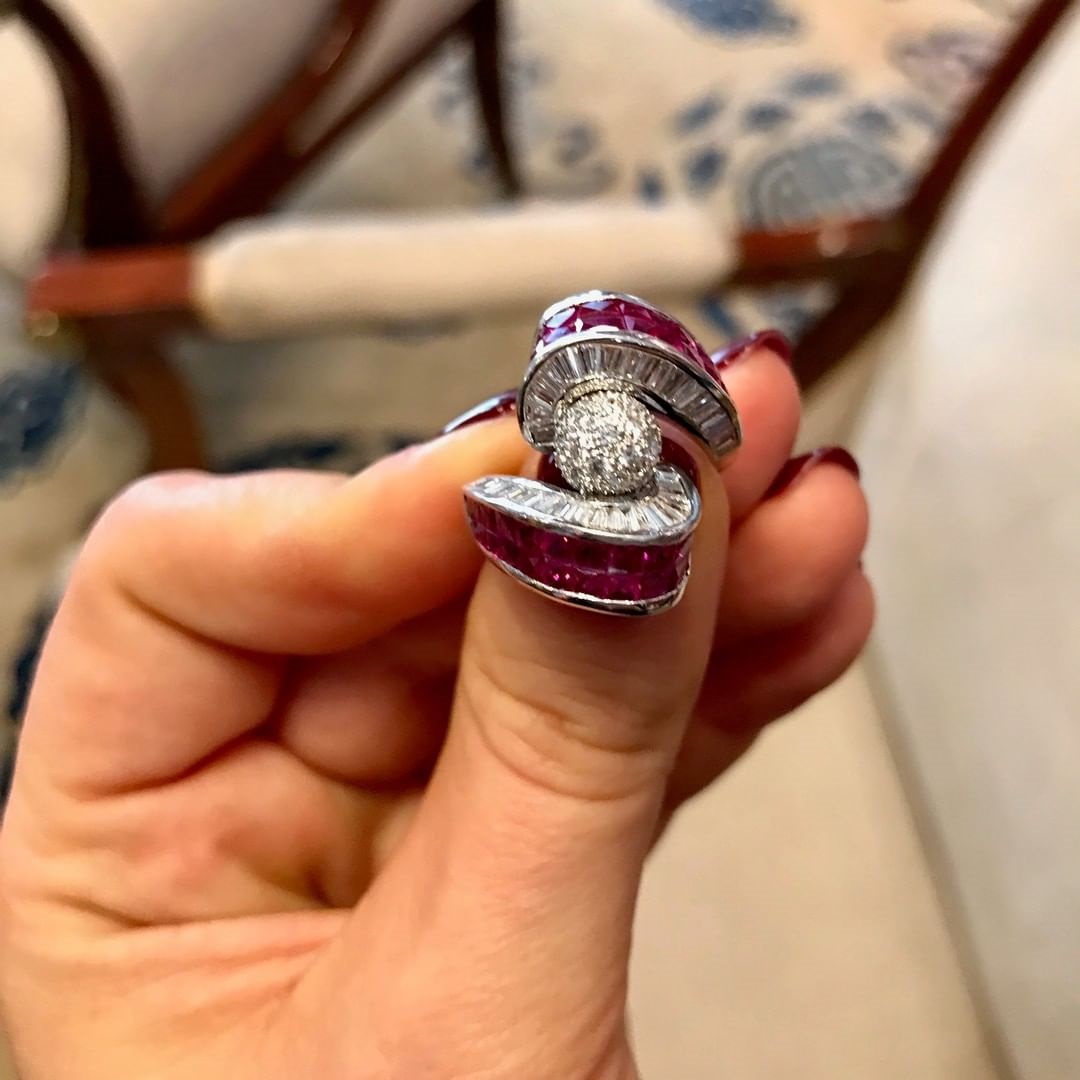 2.7ct Invisible Setting Ruby and Diamond Swirling Ring