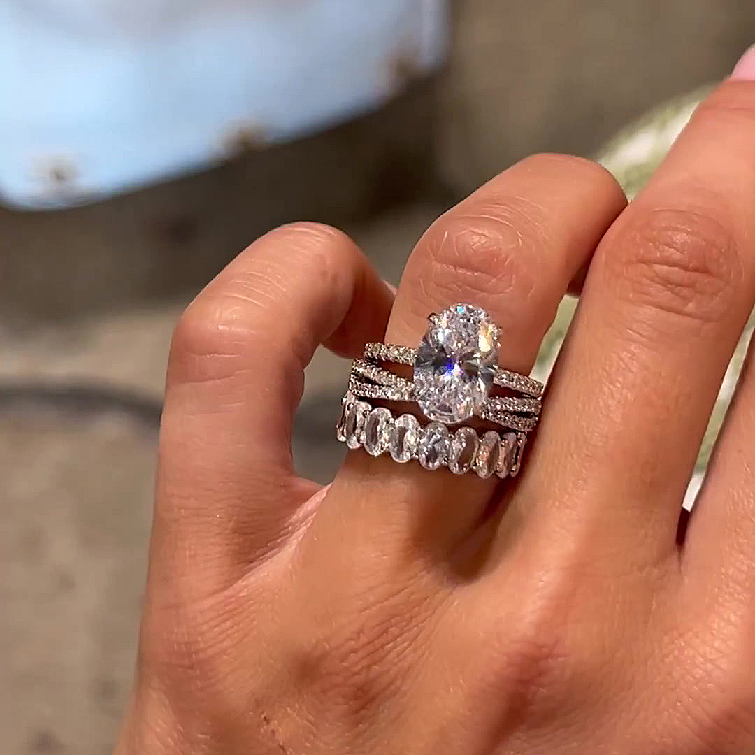 4ct Oval Cut White Sapphire Stacking Ring Set / 3 pcs