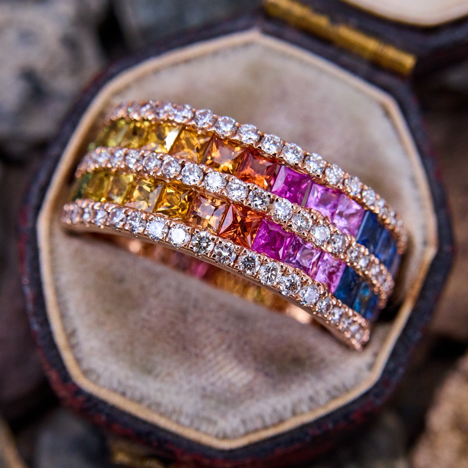 3.53ct Princess Cut Rainbow Sapphire Eternity Ring