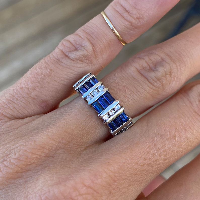 5.75ct Baguette Cut Blue Sapphire Eternity Ring