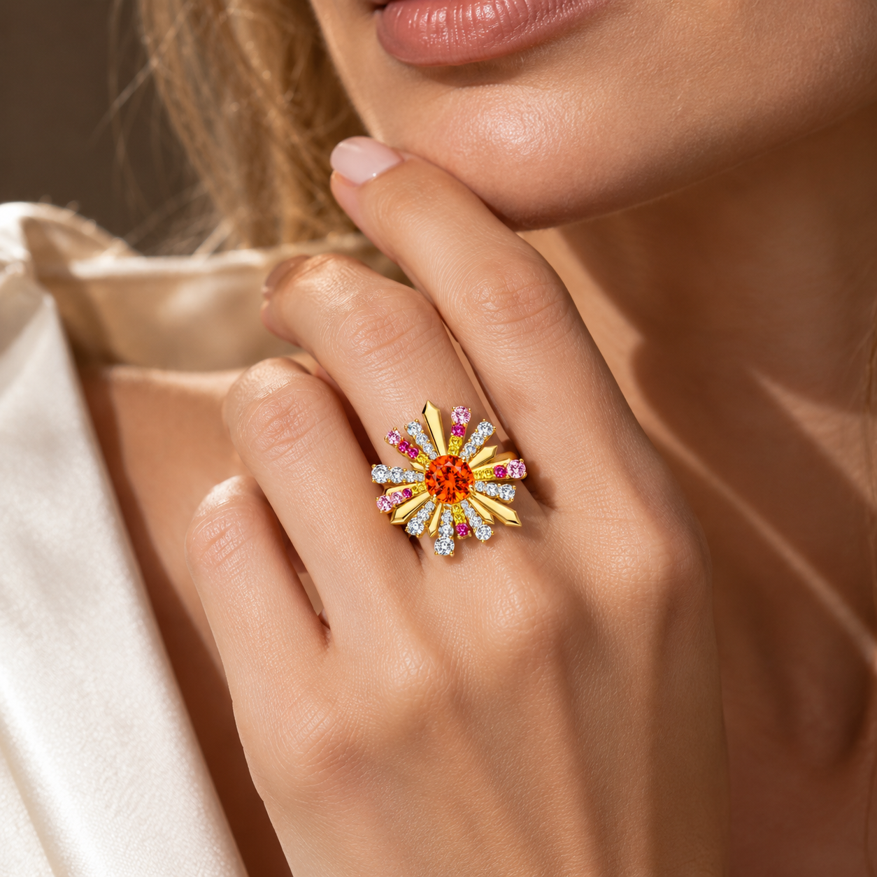 Original Design - 3ct Round Cut Orange Engagement Ring