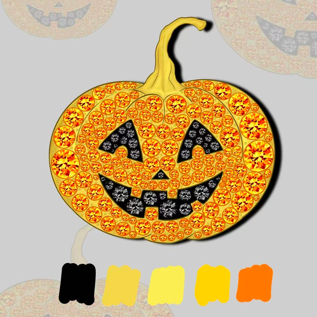Original Design - Hallowmas Round Cut Orange Sapphire Pumpkin Brooch