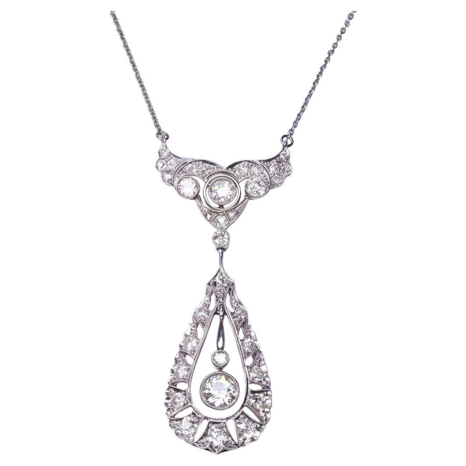 Art Deco Round Cut Diamond Pendant Necklace