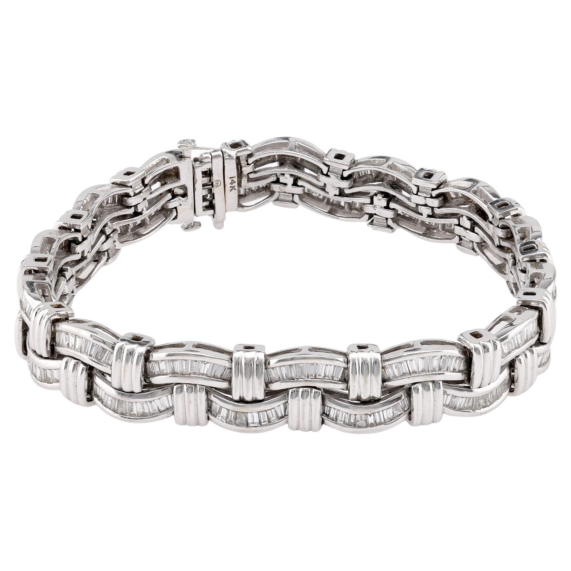 Vintage Tapered Baguette Cut Diamond Men's Bracelet