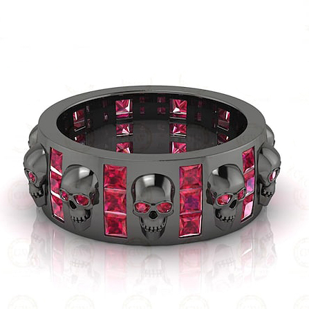 8mm Wide Unique Gothic Skull Sterling Silver Ring
