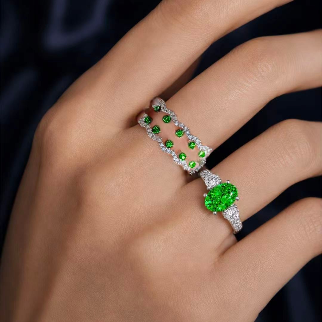 Original Design - 2ct Oval Cut Green Sapphire Wedding Set（2pcs）