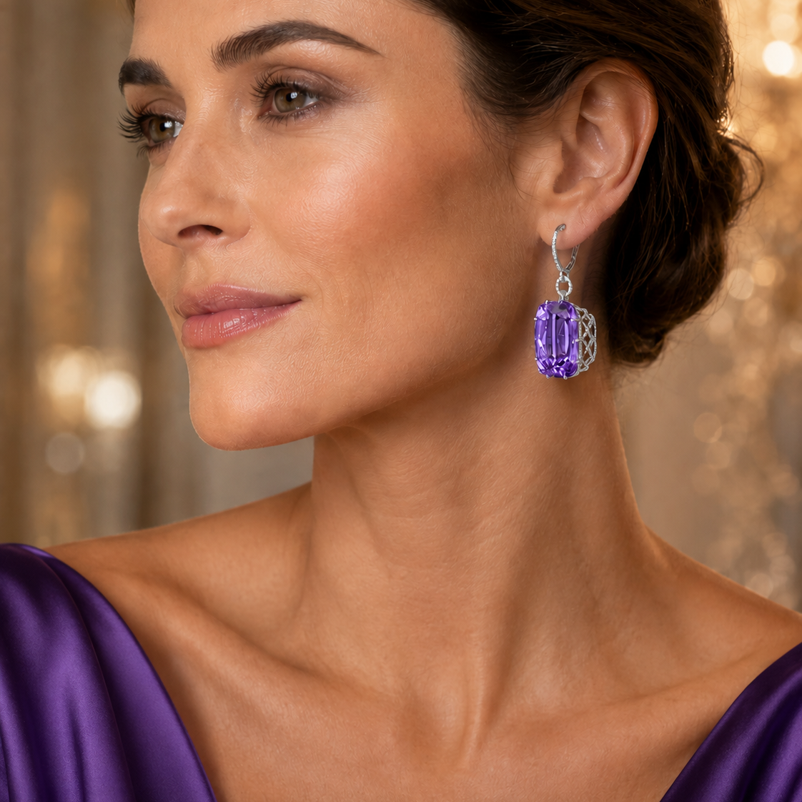 Cushion Cut Emerald / Amethyst Sapphire Drop Earrings (2 Color Options)