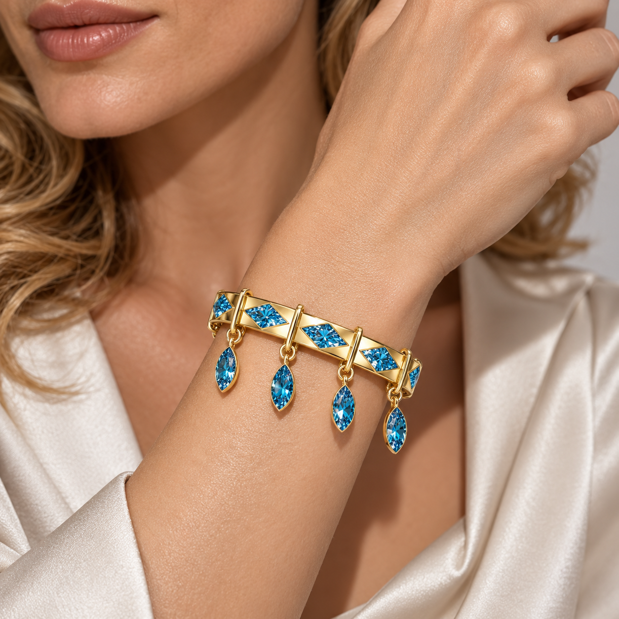 Original Design - Marquise Cut Aquamarine Sapphire Bracelet