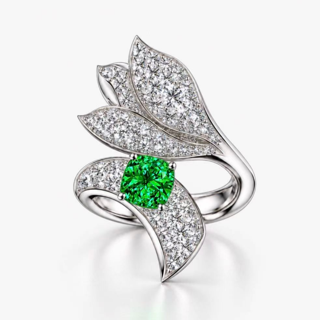Original Design - 3ct Cushion Cut Emerald Sapphire Engagement Ring