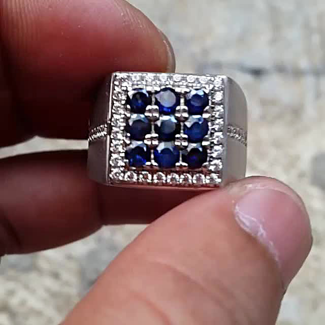 5.75ct Round Cut Blue Sapphire men's Eternity Ring