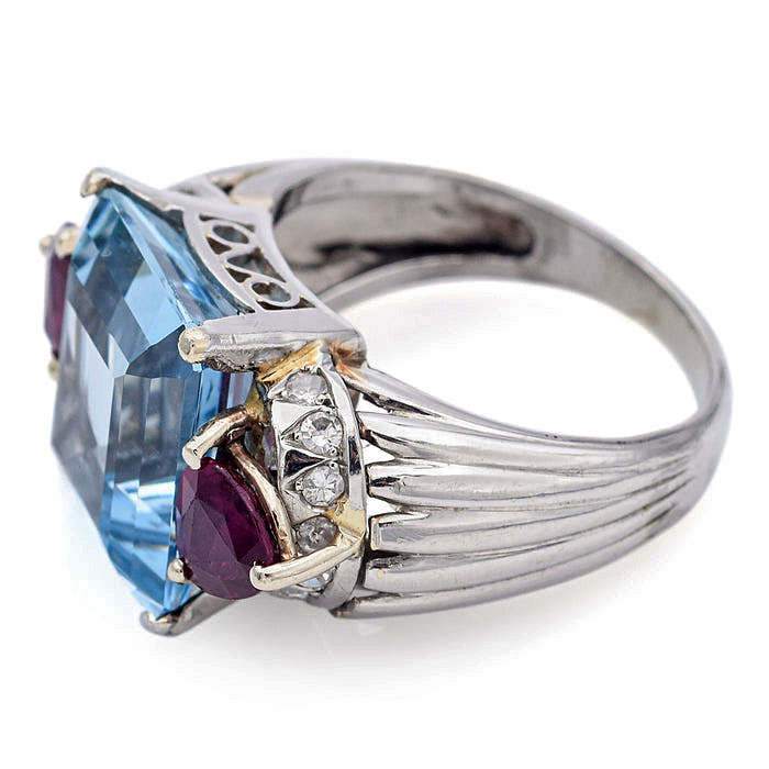 5ct Three-Stone Emerald Cut Aquamarine Sapphire Engagement Ring