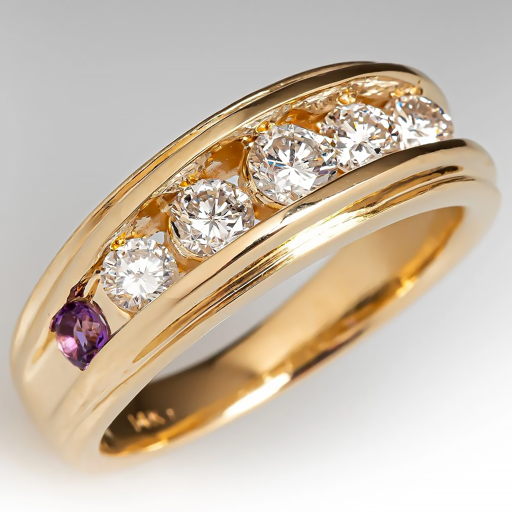 1.25ct Round Cut Diamond&Amethyst Mens Band Ring