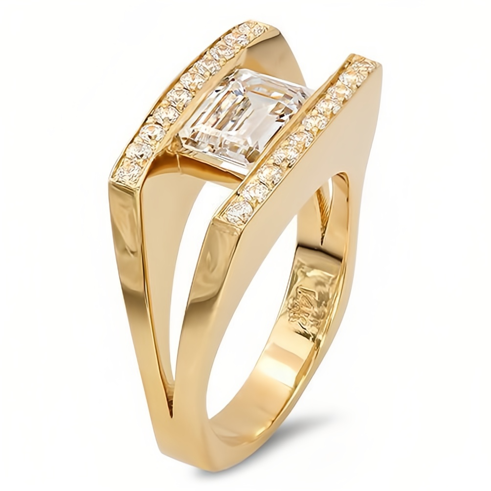 1.5ct Emerald Cut Diamond Channel Setting Split Shank Engagement Ring