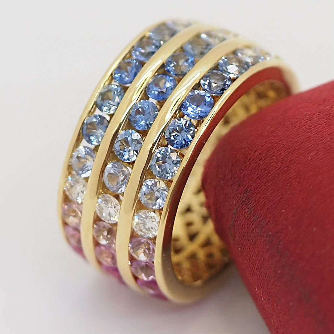 7.85ct Round Cut Rainbow Sapphire Eternity Ring