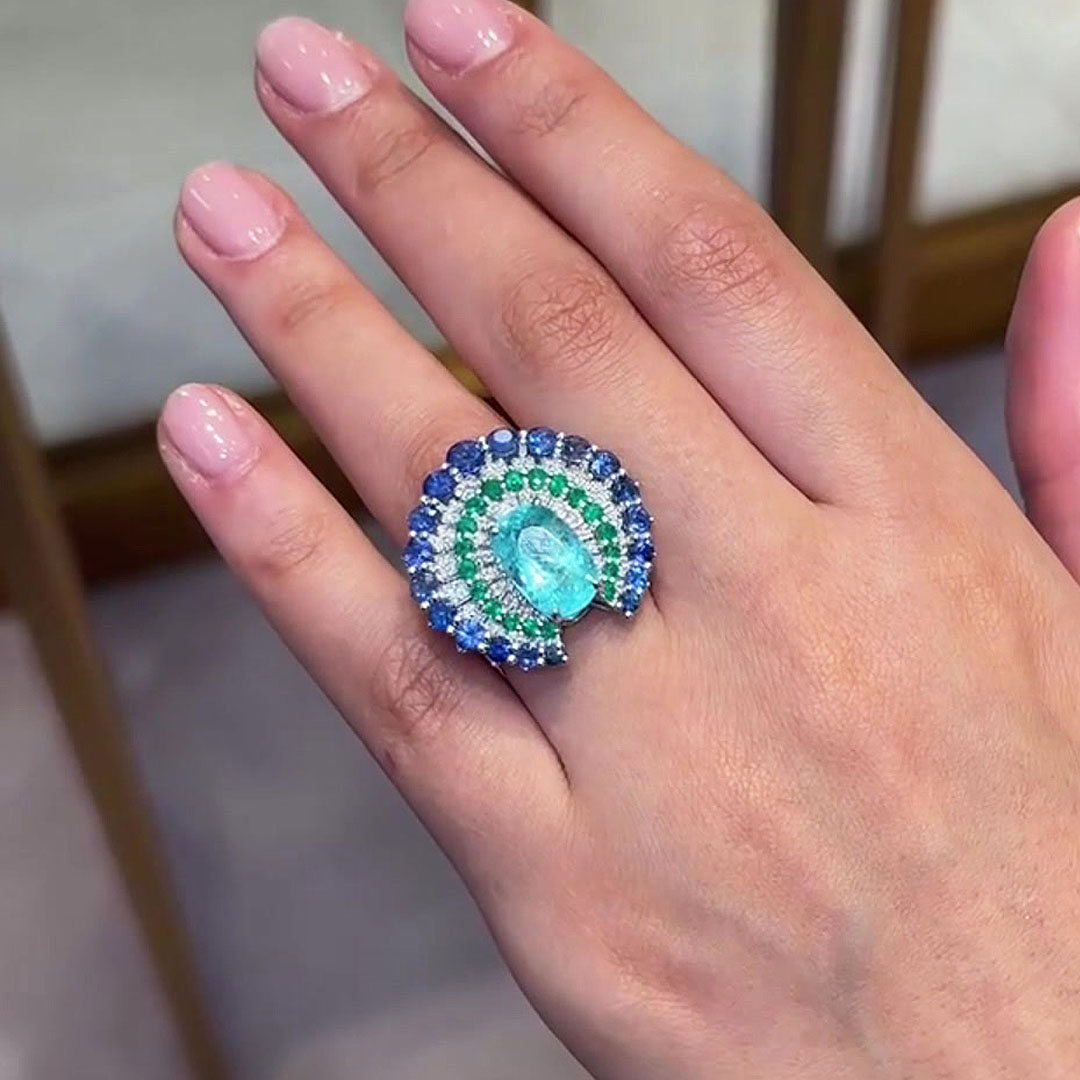 Peacock Shape 5ct Cushion Cut Aquamarine Cocktail Ring