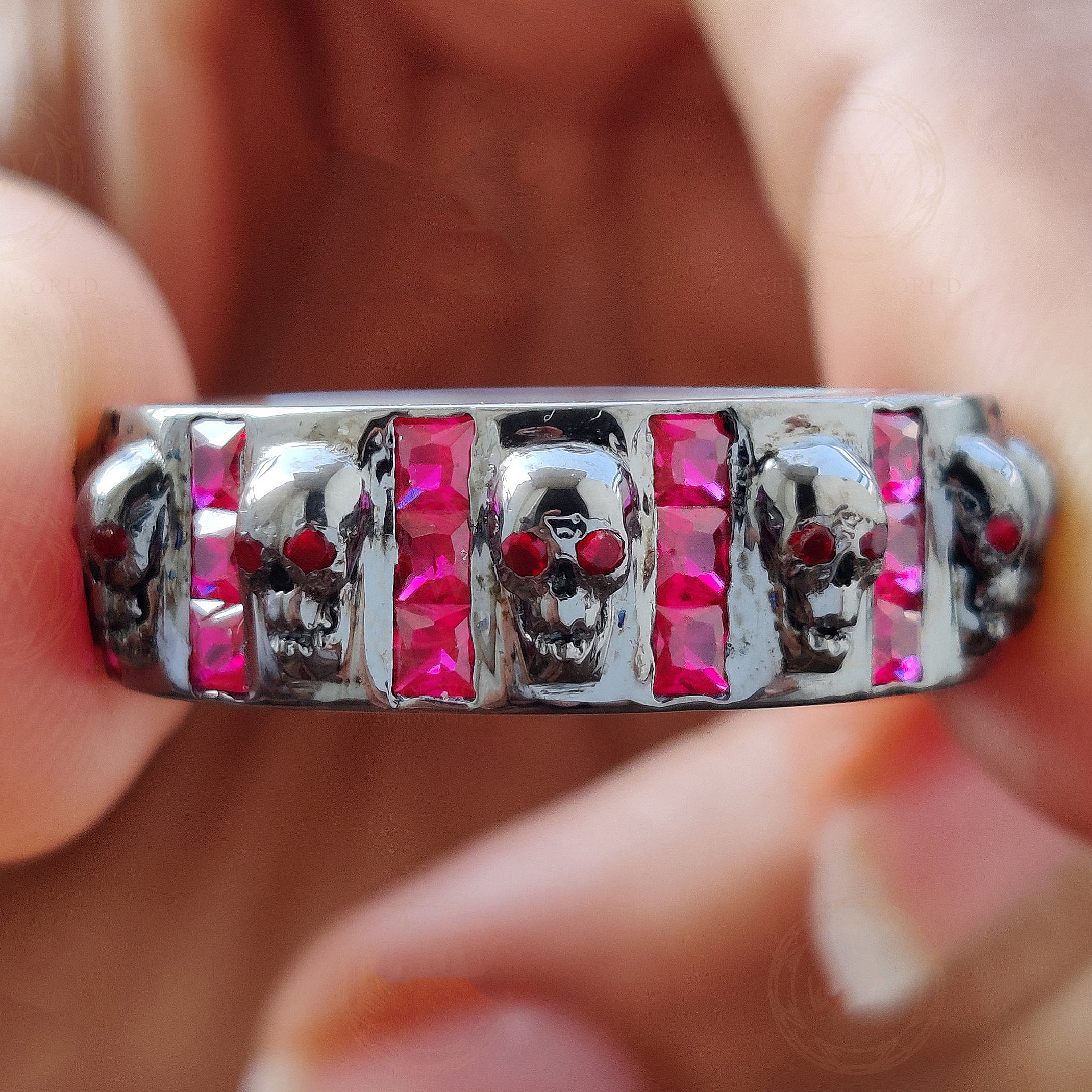8mm Wide Unique Gothic Skull Sterling Silver Ring