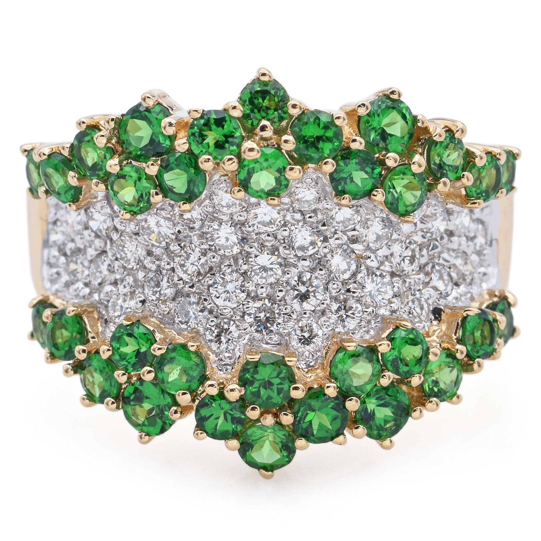 2.74ct Micro-pave Setting Emerald&White Sapphire Cocktail Ring