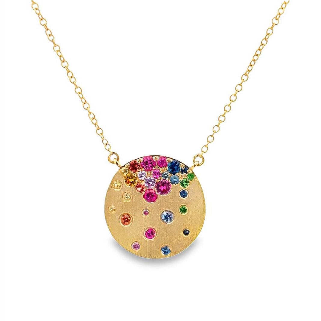 Scattered Multigem Disc Sapphire Pendant Necklace