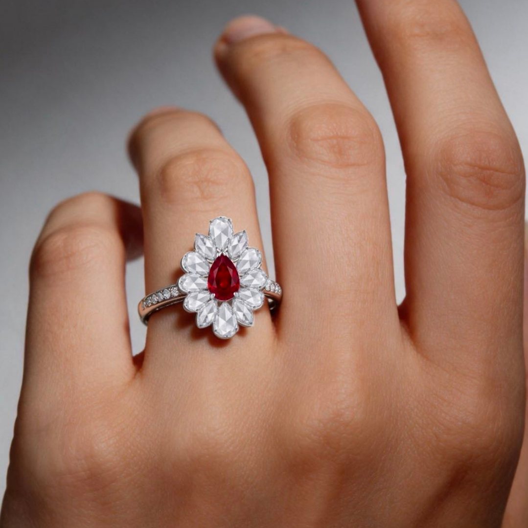 Original Design - 2ct Pear Cut Ruby Sapphire Engagement Ring