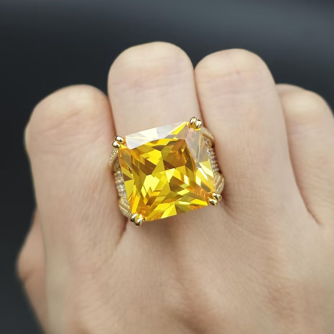 7ct Stunning Cushion Cut Yellow Sapphire Engagement Ring