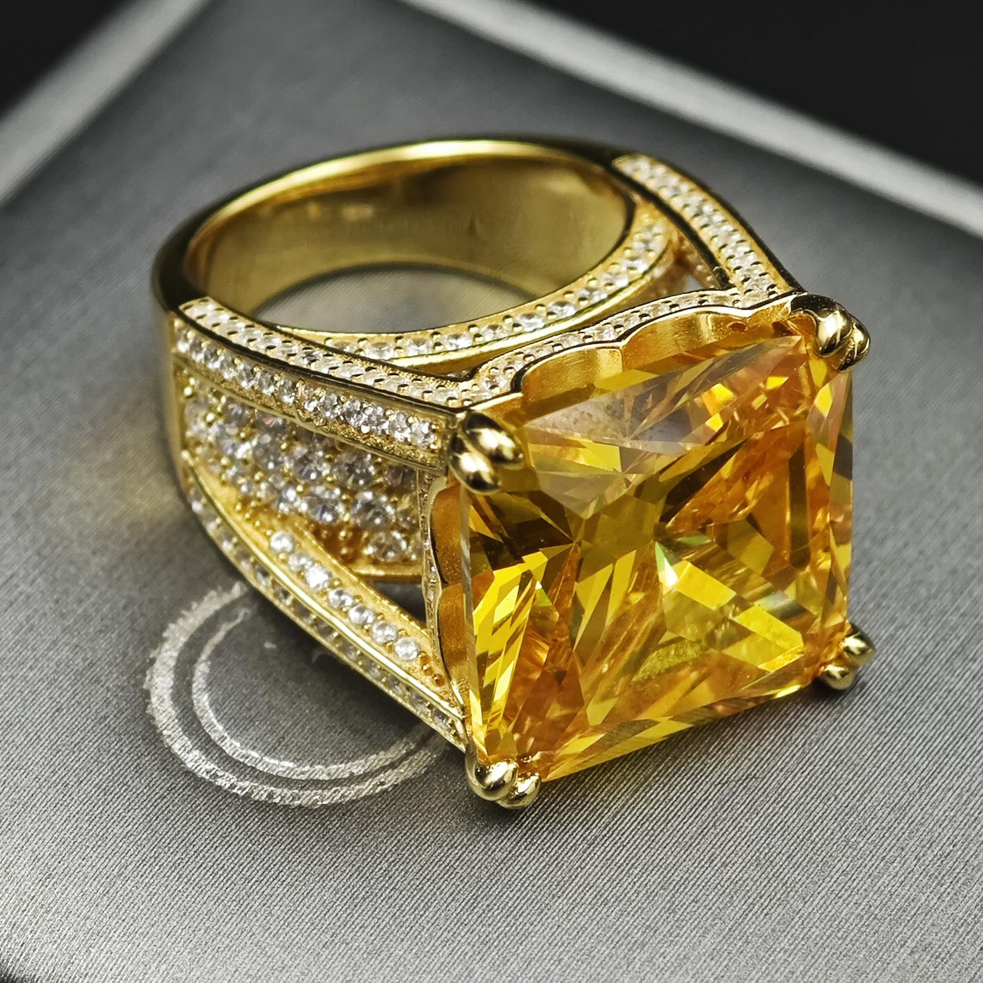 7ct Stunning Cushion Cut Yellow Sapphire Engagement Ring