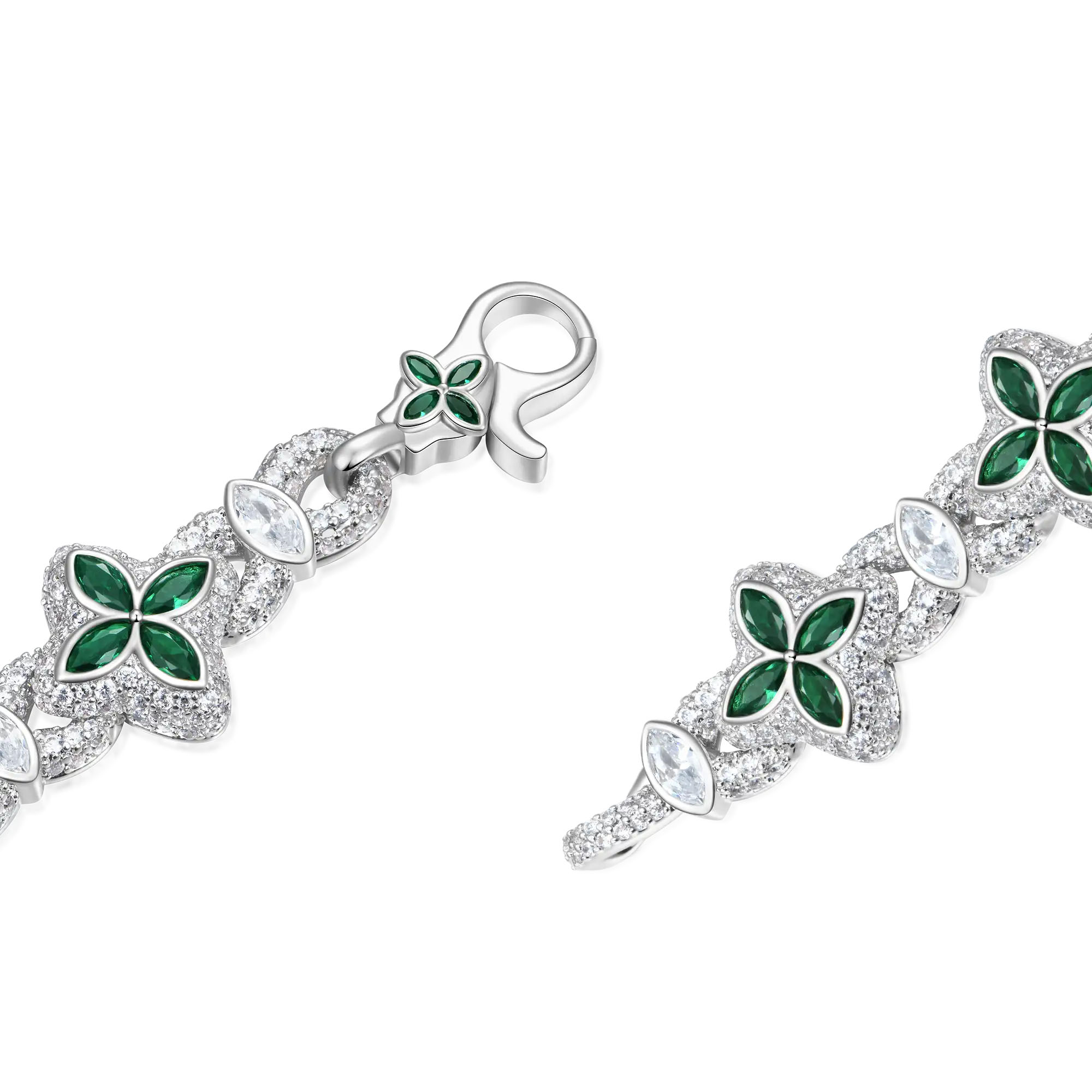 Men's Pave Setting Marquise Cut Emerald Sapphire Clover Bracelet