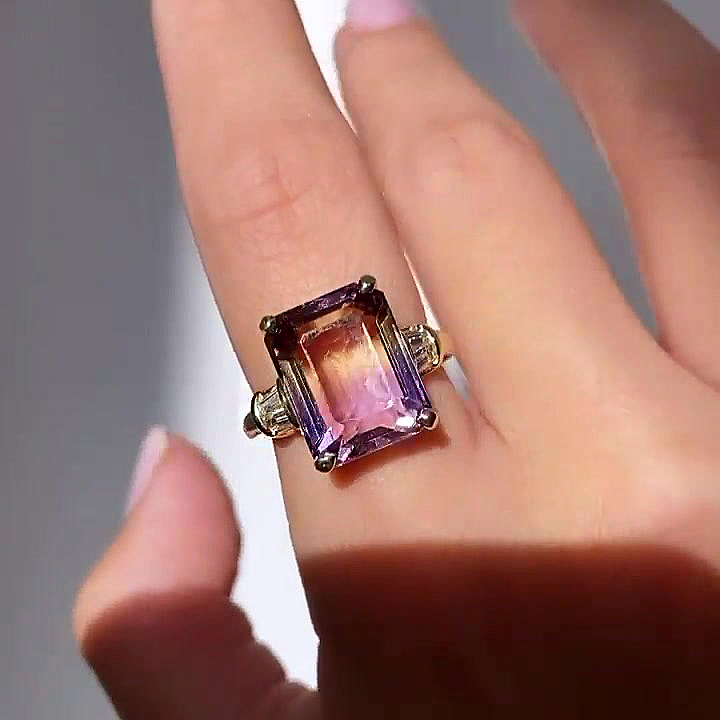 6ct Emerald Cut Watermelon Tourmaline Sapphire Engagement Ring